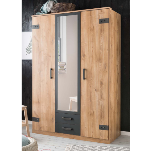 Riidekapp CORK 484 tamm/tumehall