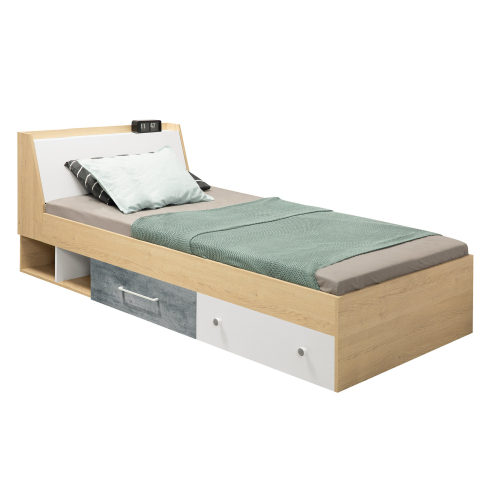 Voodi STEP 12 tamm/valge/hall 120x200 cm