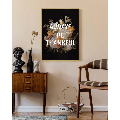 Poster THANKFUL kuldse raamiga