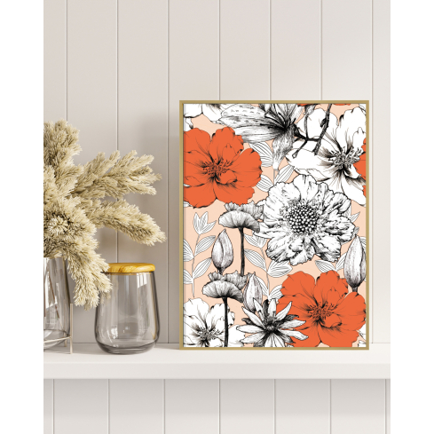 Poster RED FLORAL kuldse raamiga