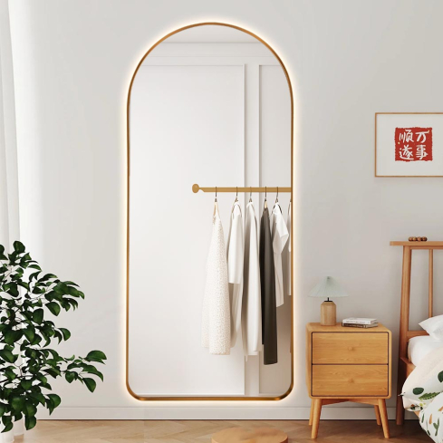 Seinapeegel BOWIE valgustusega kuldne